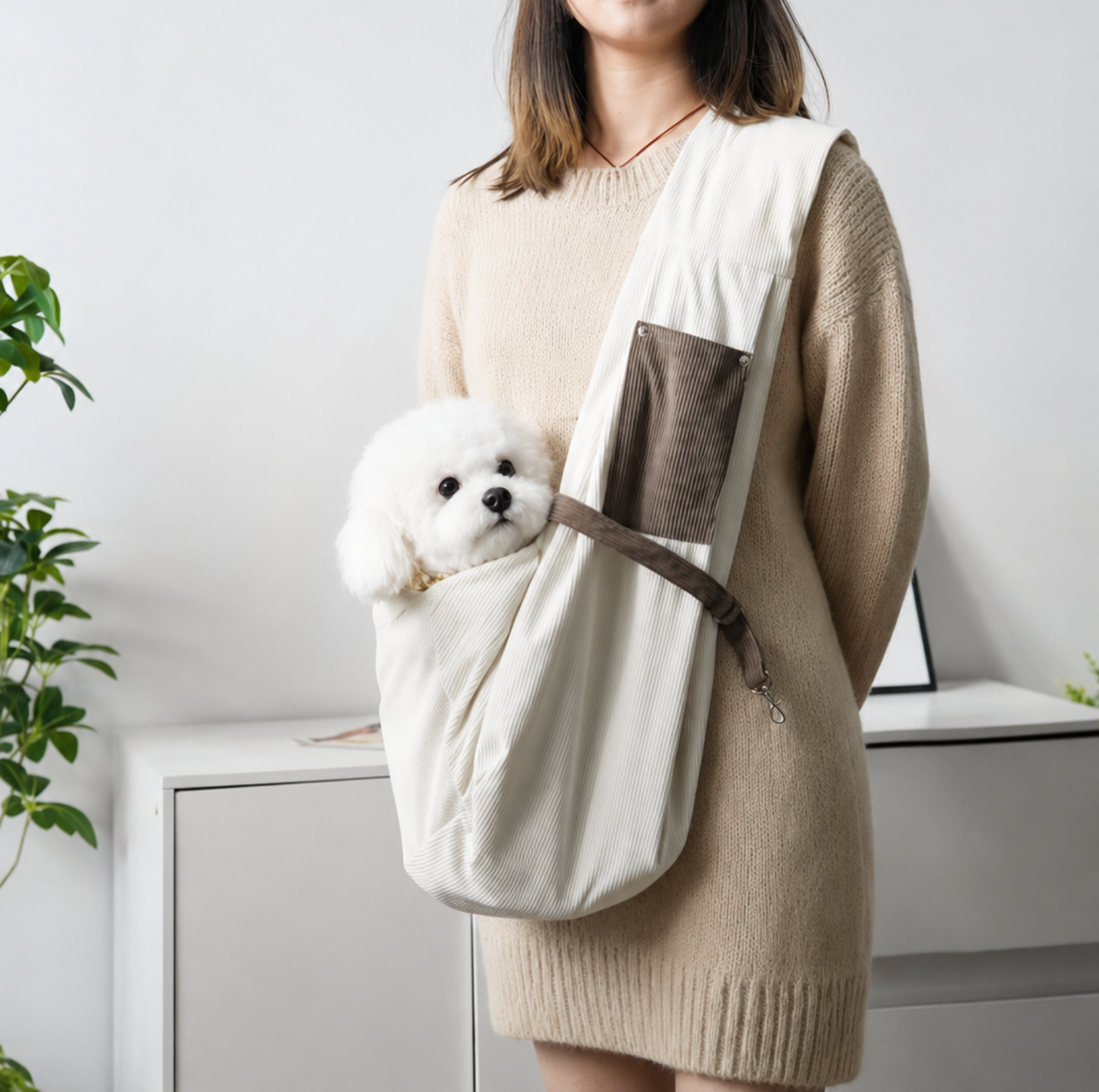 Warm Corduroy Pet Sling Carrier Bag for Small Pets Up to 6 kg