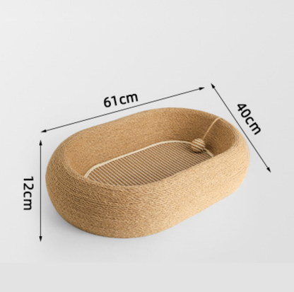 Deep Oval Sisal Cat Scratcher Bed with Hanging Ball