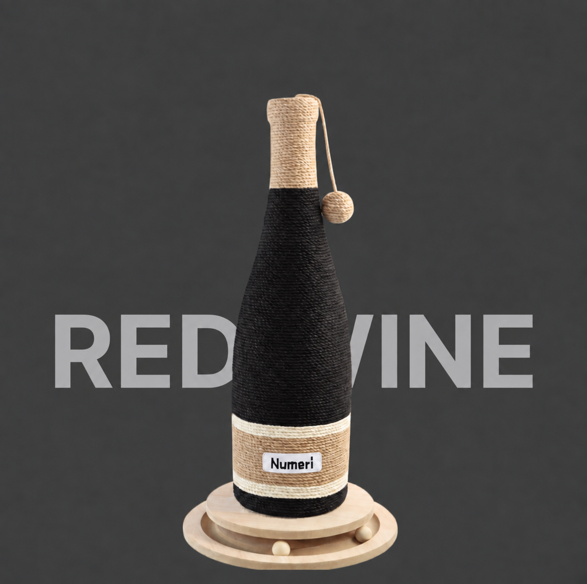 NUMERI® Wine Bottle Cat Scratching Post with Rotating Ball-Track Base