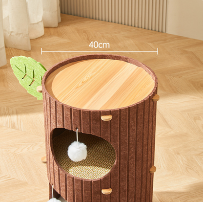 Tree Trunk Styled Felt Cat Barrel Tower