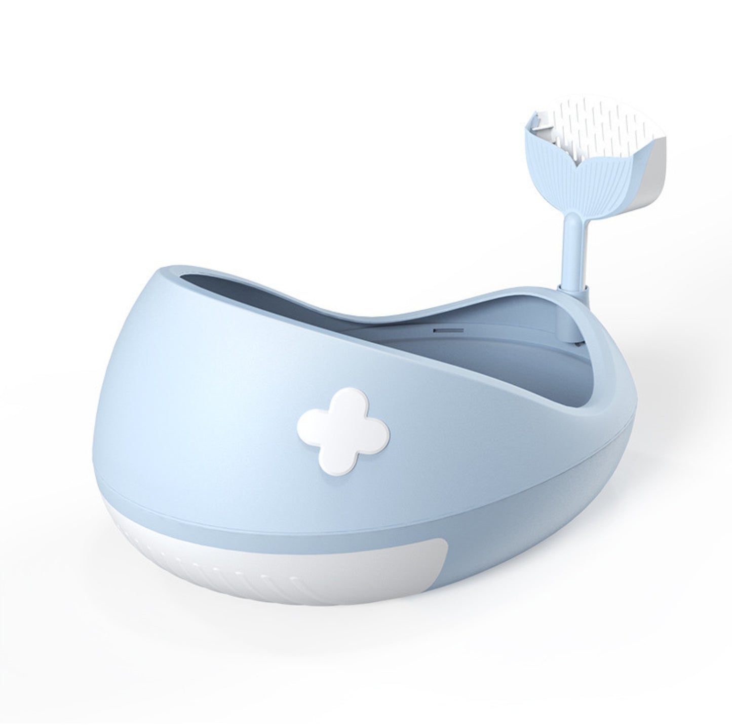 Whale-Inspired Open Cat Litter Tray With Scooper