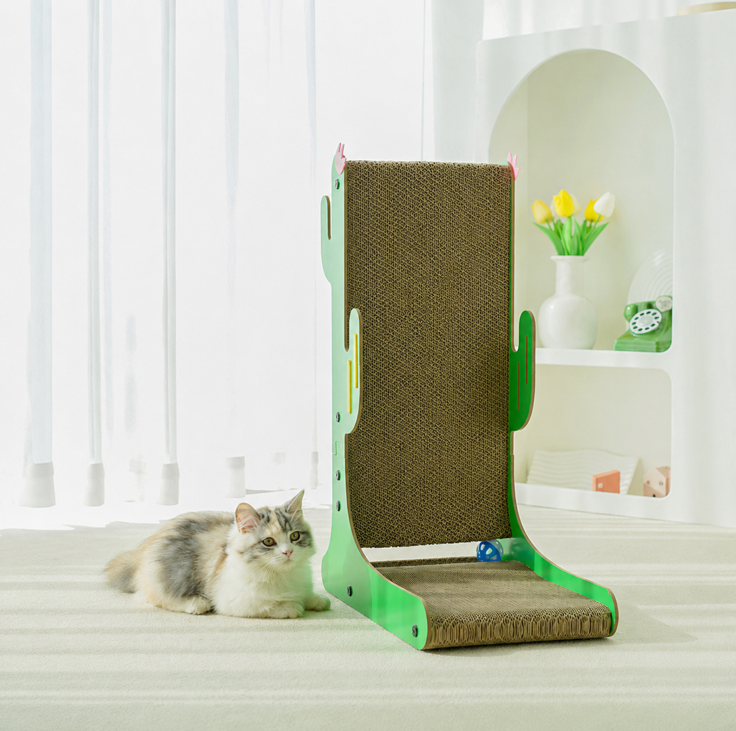 Cactus Multi-Surface Cat Scratching Board with Bell Ball