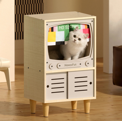 Wooden Retro TV Cat House & Storage Unit
