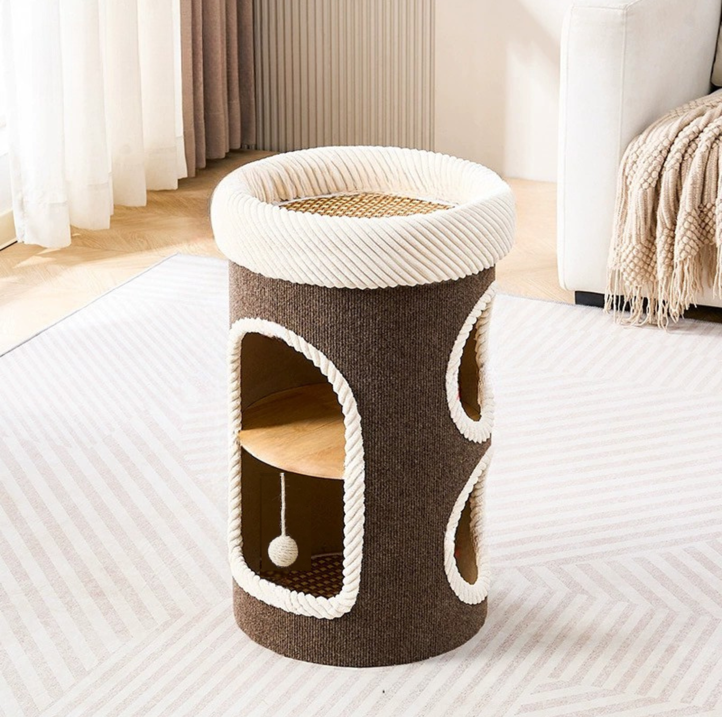Marie Castle 3-Level Cat Tower & Bed– Multi-Tier Hideaway with Scratch-Resistant Fabric