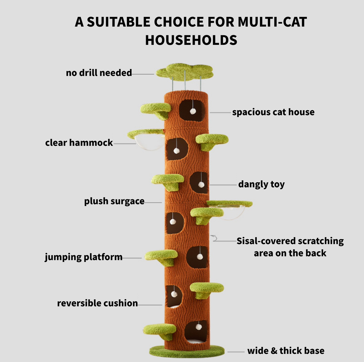 9-Level Floor-to-Ceiling Cat Tower with 7 Hideouts - {{product.type}} - PawPawUp