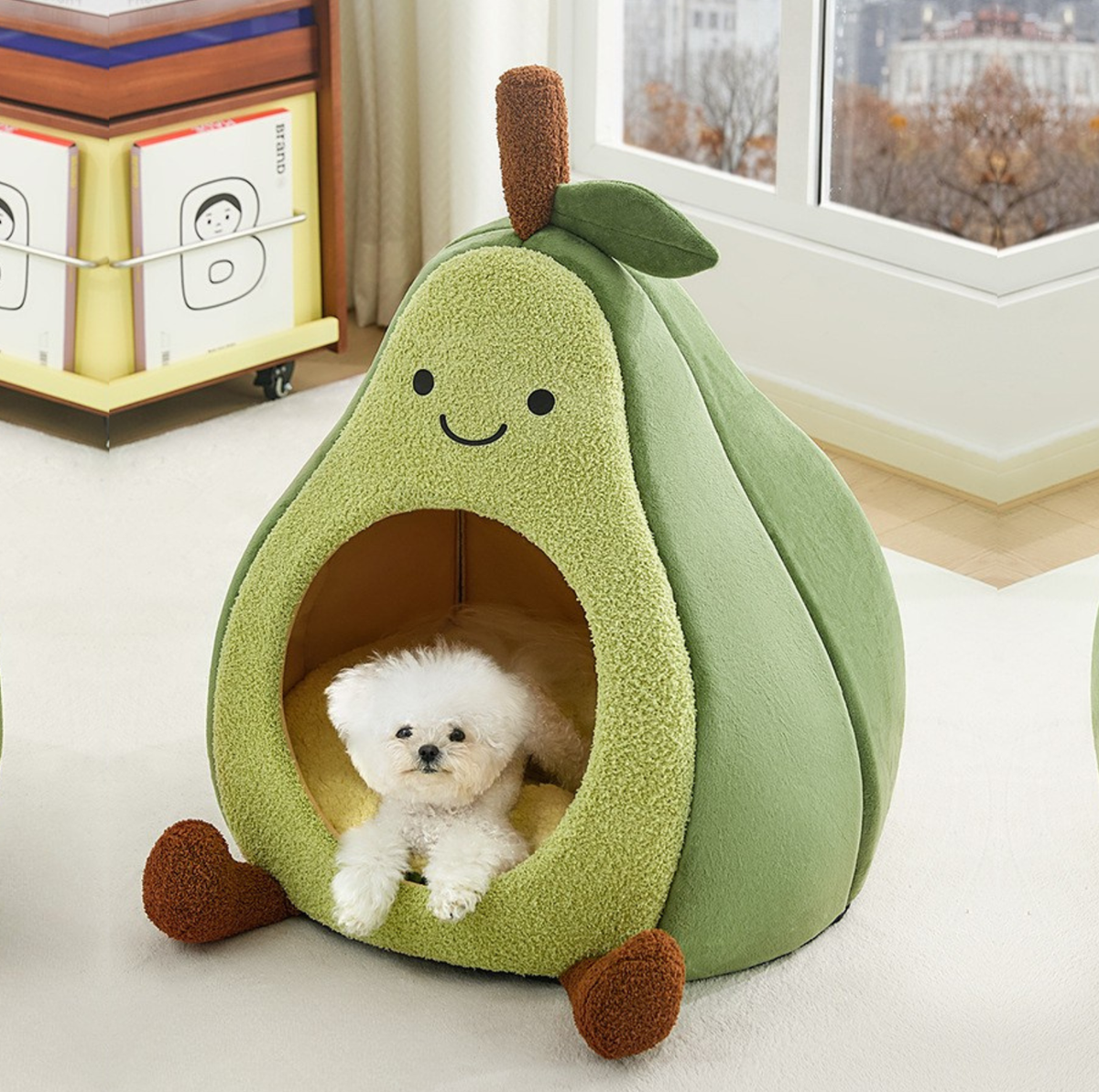 Avocado Enclosed Cat Bed with Double-Sided Cushion