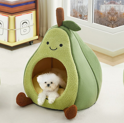 Avocado Enclosed Cat Bed with Double-Sided Cushion