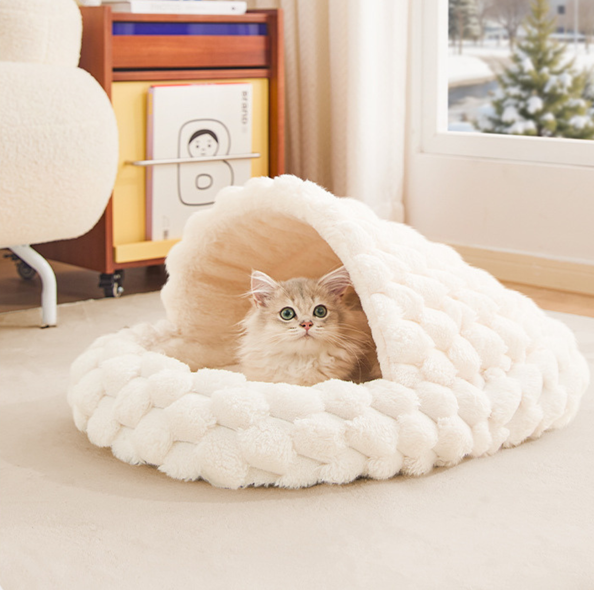 Plush Shell Enclosed Pet Bed with Removable Cushion