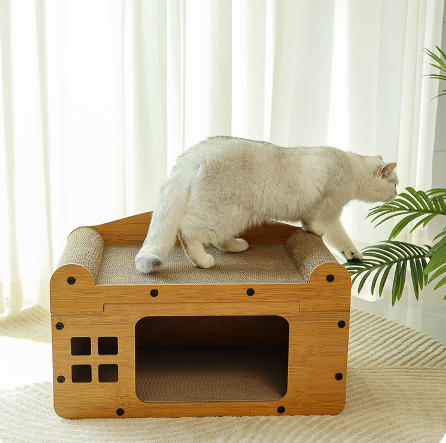 Split Double-Level Corrugated Cardboard Cat Scratcher House