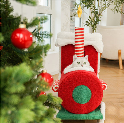 ZeZe Christmas Train Cat Tree: Holiday-Themed Climbing Frame & Toy for Cats