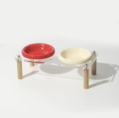 Pop Colour Ceramic Pet Bowl with Elevated Acrylic or Wooden Stand