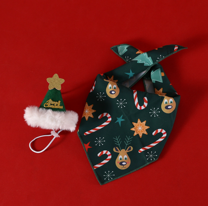 Christmas Pet Bandana and Star Hat Set