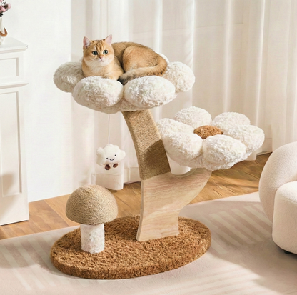 Flower Series Cat Tree – White Bloom (2 Platforms)