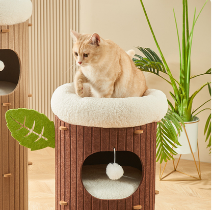 Tree Trunk Styled Felt Cat Barrel Tower