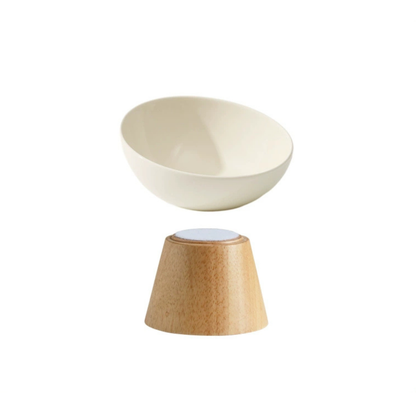 Elevated Round Ceramic Pet Bowl with Oak Base