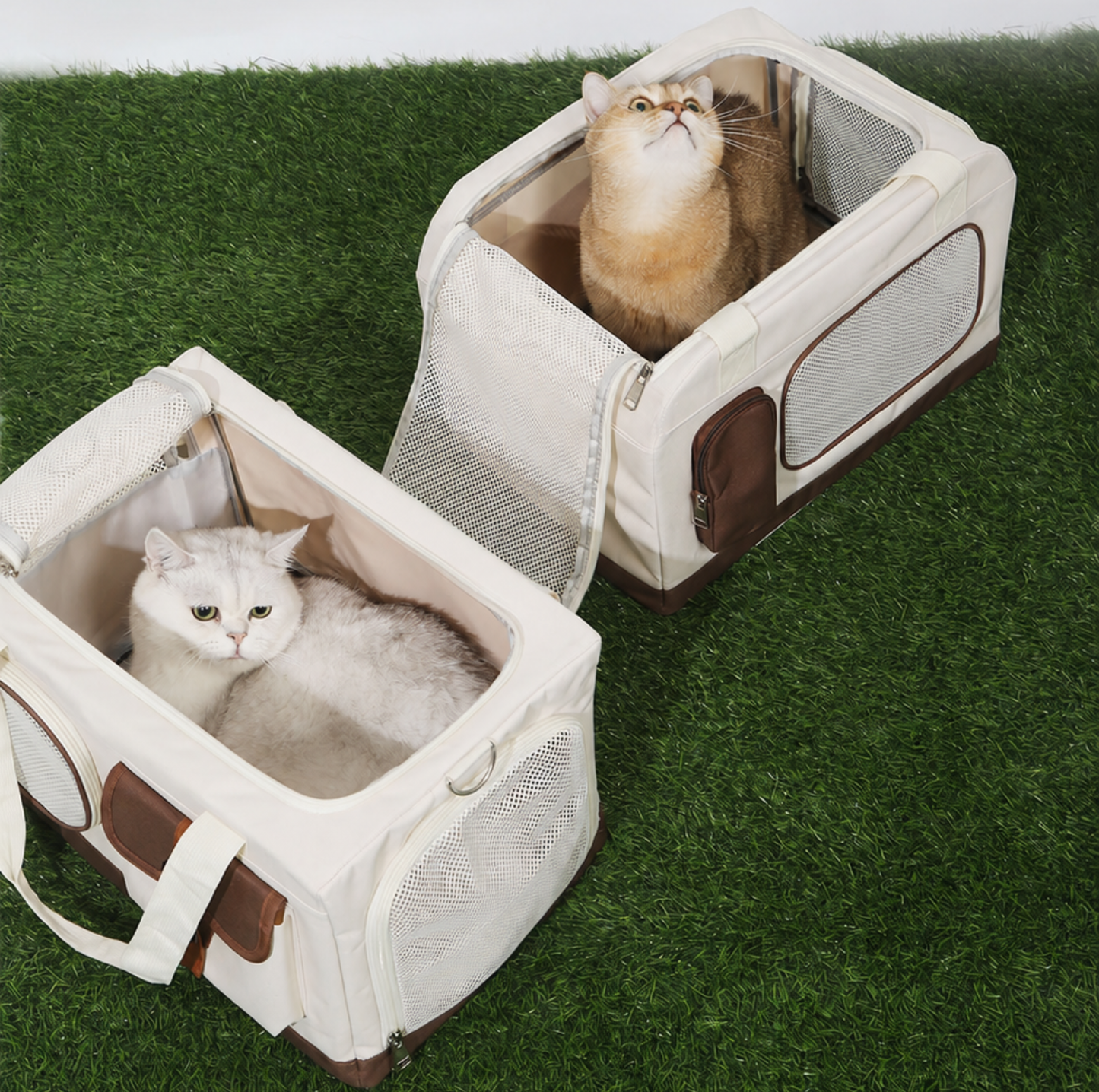 Double-Decker Trolley Pet Carrier Bag with Storage Pockets