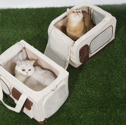 Double-Decker Trolley Pet Carrier Bag with Storage Pockets