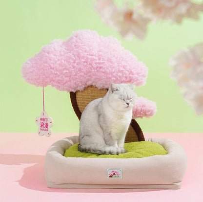 ZeZe Cherry Blossom Multifunctional Cat Bed with Sisal Scratcher and Catnip Toy