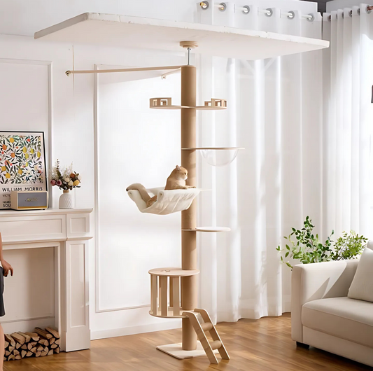 Height Adjustable Wooden Floor-to-Ceiling Cat Tower