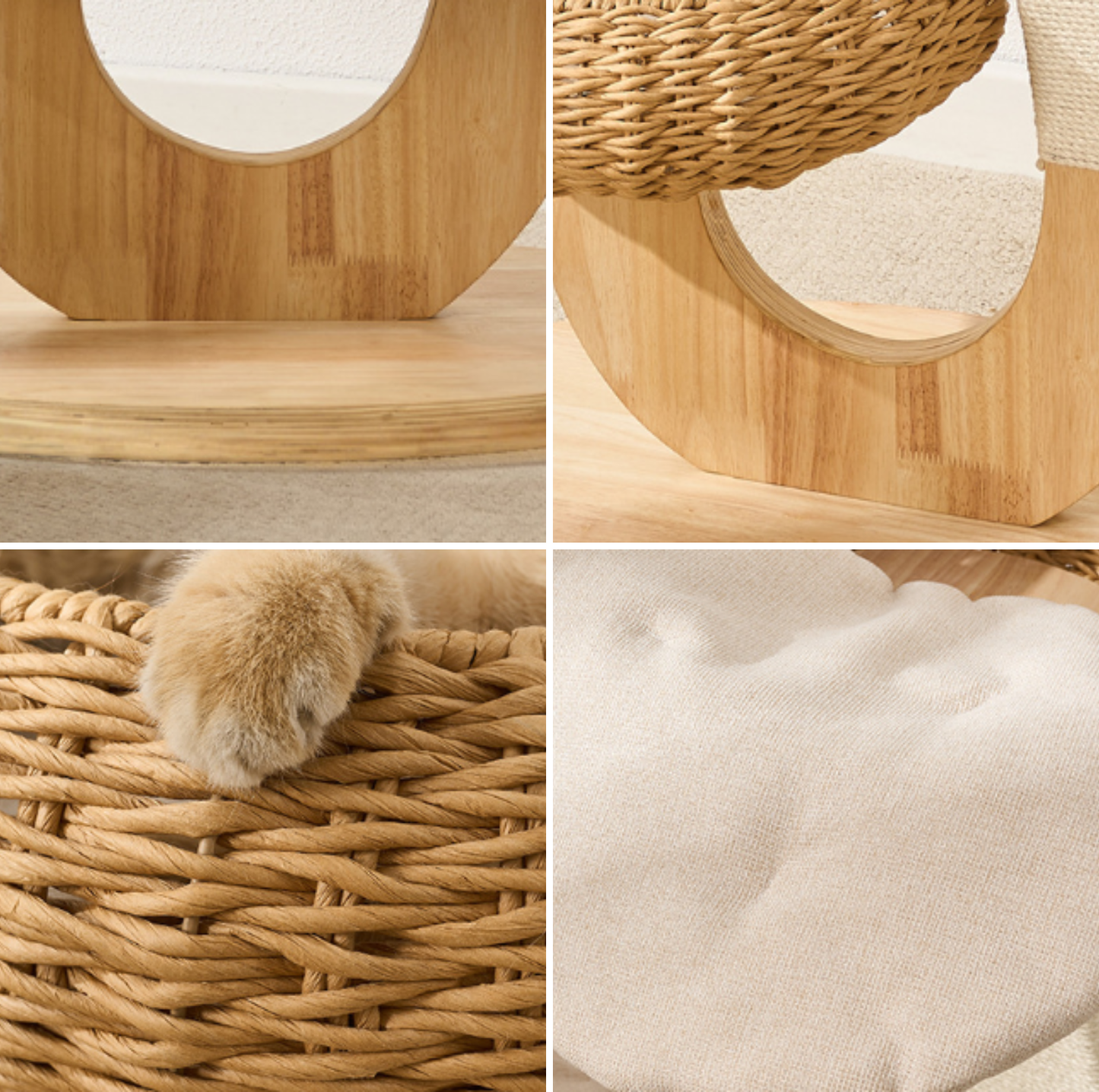 Rattan Nest Solid Wood Double-Level Cat Tree