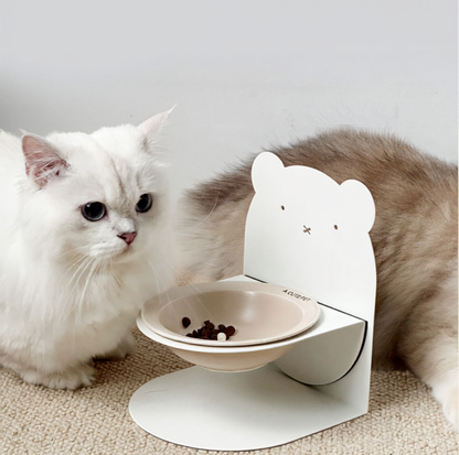 Magnetic Adjustable Elevated Ceramic Pet Bowl with Bear-Shaped Stand