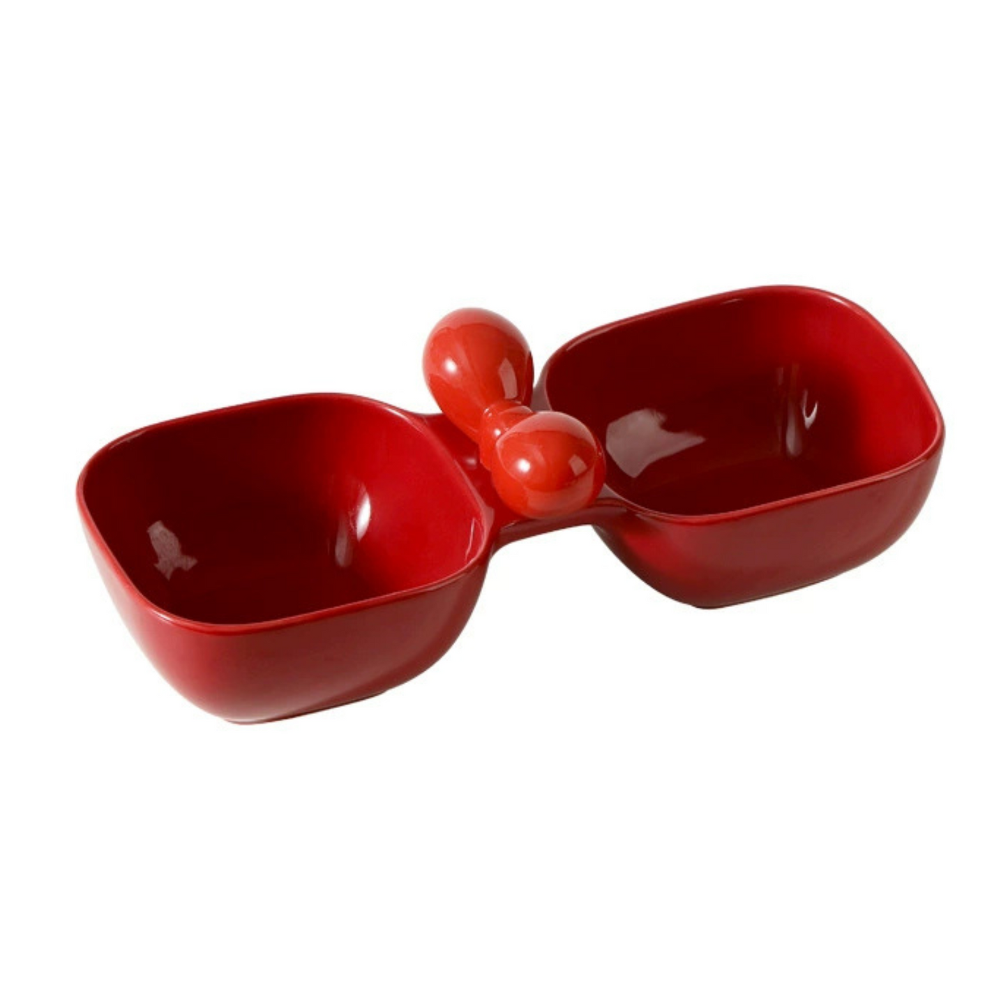 Ceramic Double Pet Bowl with Bow Design