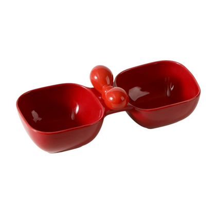 Ceramic Double Pet Bowl with Bow Design