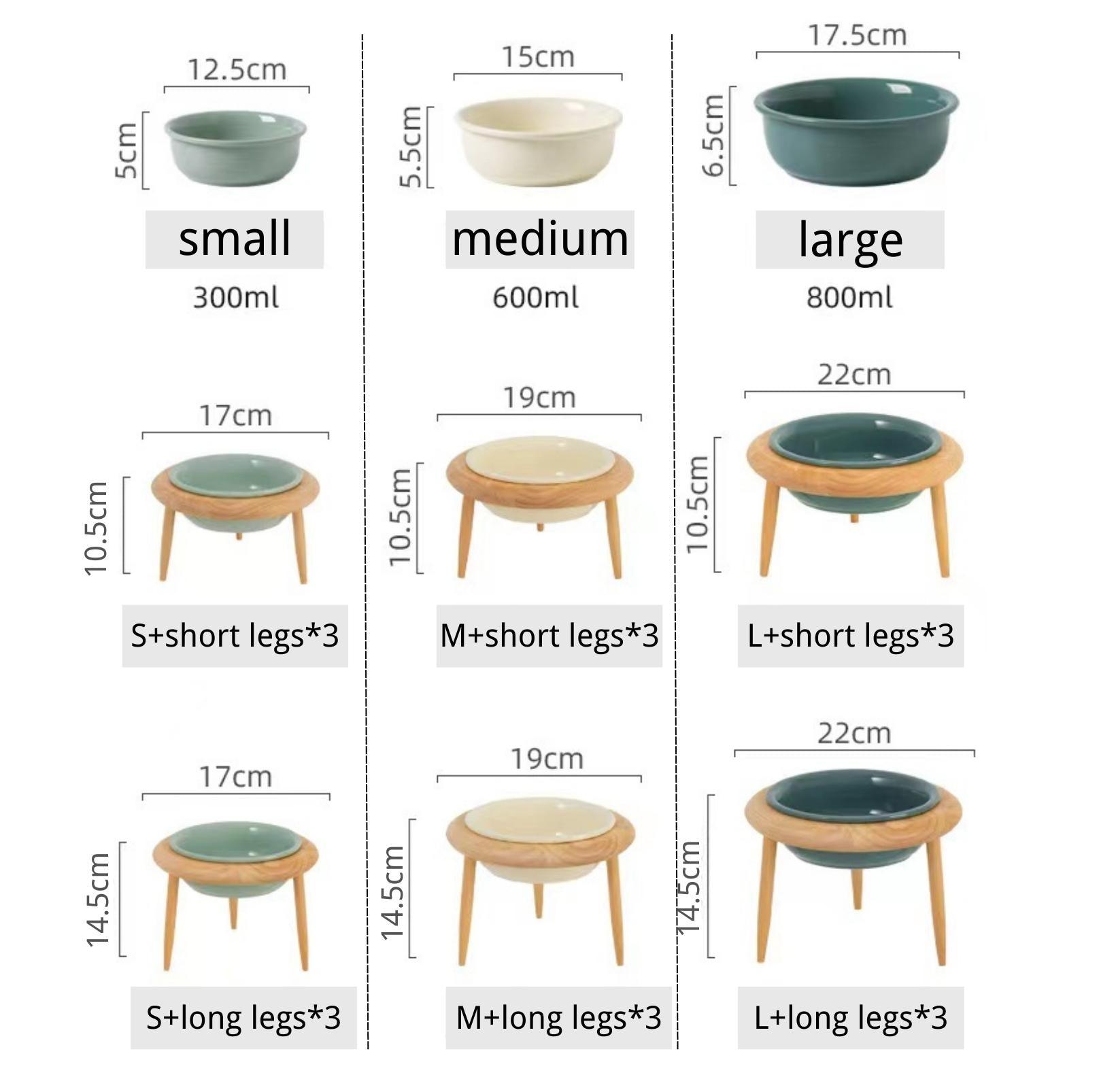 Ceramic Height Adjustable Pet Bowl with Wooden Stand | Small Dog and Cat Bowls - {{product.type}} - PawPawUp