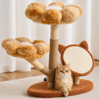 Four Seasons Natural Wood Flower Cat Tree