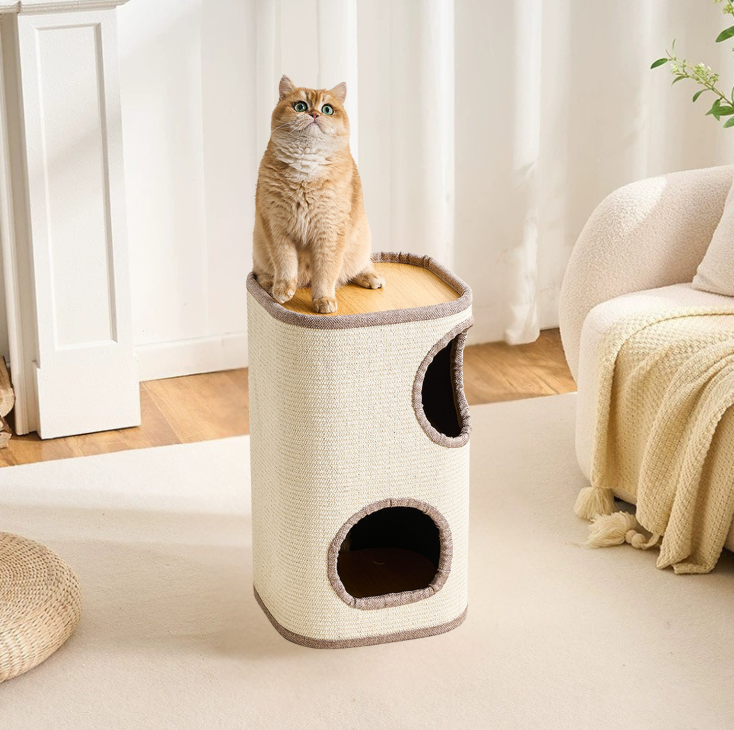 Dual-Level Full Sisal Cat Condo Tower with Top Lounge