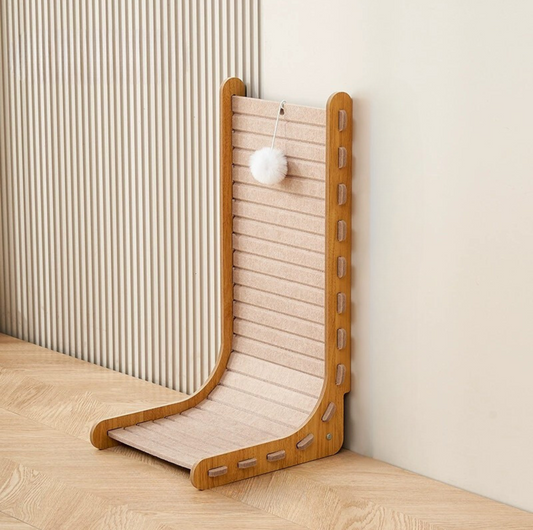 L-Shaped Felt Cat Scratcher with Dangling Ball Toy