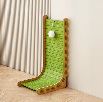 L-Shaped Felt Cat Scratcher with Dangling Ball Toy