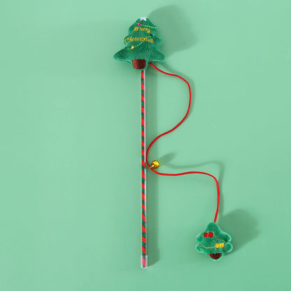 Christmas Cat Teaser Wand — Plush Holiday Toy with Bell