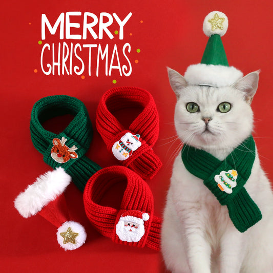 Christmas Plush Pet Scarf & Hat – Lightweight Festive Accessories