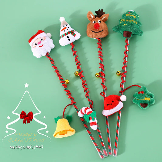 Christmas Cat Teaser Wand — Plush Holiday Toy with Bell