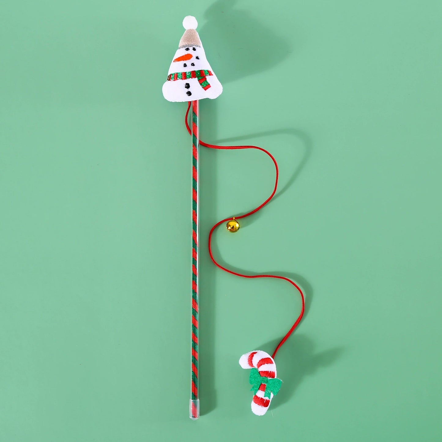 Christmas Cat Teaser Wand — Plush Holiday Toy with Bell