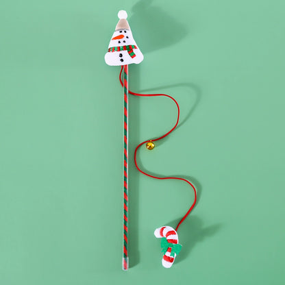 Christmas Cat Teaser Wand — Plush Holiday Toy with Bell