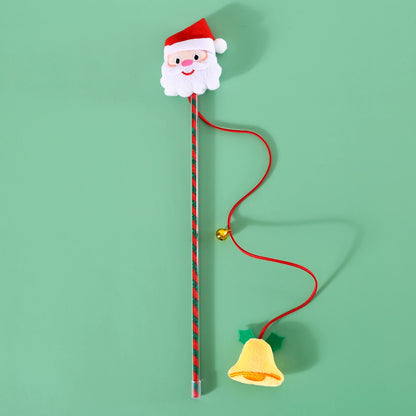 Christmas Cat Teaser Wand — Plush Holiday Toy with Bell