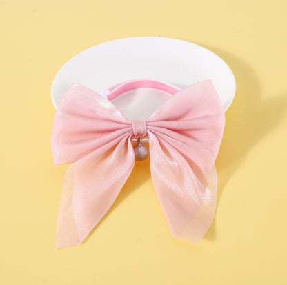 Adjustable Pink Velvet Large Bow Pet Collar - {{product.type}} - PawPawUp