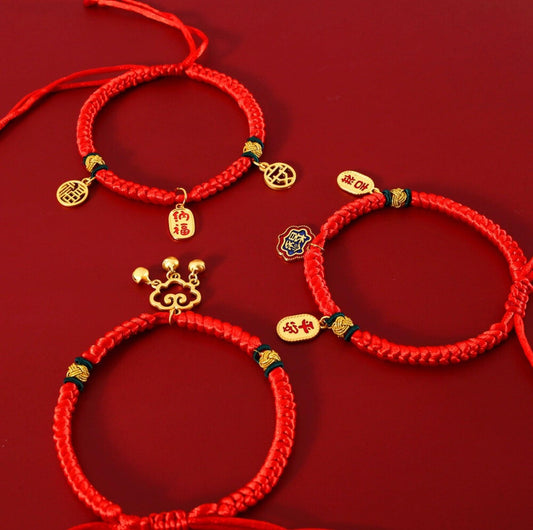 Adjustable Red Cord Pet Collar with Chinese Wishes Pendants - {{product.type}} - PawPawUp