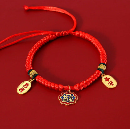 Adjustable Red Cord Pet Collar with Chinese Wishes Pendants - {{product.type}} - PawPawUp