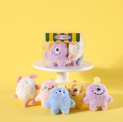 Adorable Little Monster-Style Plush Cat Toy Set of 5 – With Catnip & Bells - {{product.type}} - PawPawUp