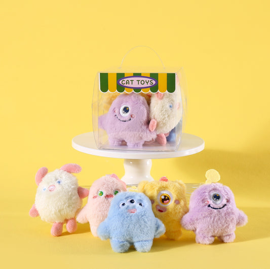 Adorable Little Monster-Style Plush Cat Toy Set of 5 – With Catnip & Bells - {{product.type}} - PawPawUp