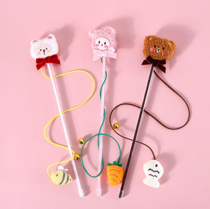 Animal Style Plush Cat Teaser Wand with Bell Cat Toy - {{product.type}} - PawPawUp