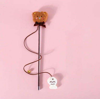 Animal Style Plush Cat Teaser Wand with Bell Cat Toy - {{product.type}} - PawPawUp