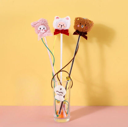 Animal Style Plush Cat Teaser Wand with Bell Cat Toy - {{product.type}} - PawPawUp
