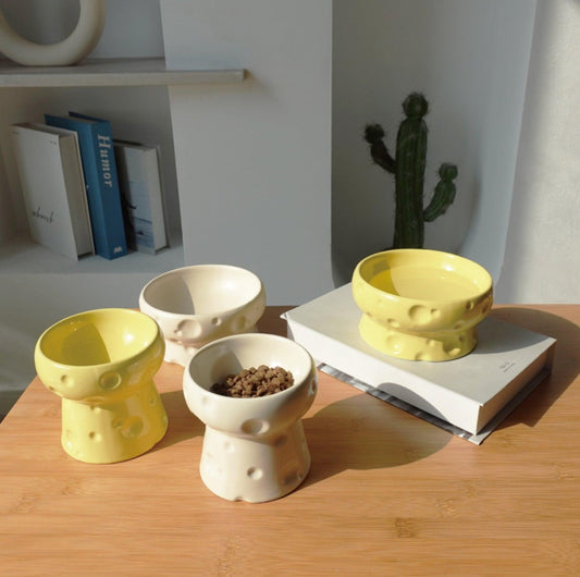 Cheese-Styled Elevated Ceramic Pet Bowls - {{product.type}} - PawPawUp