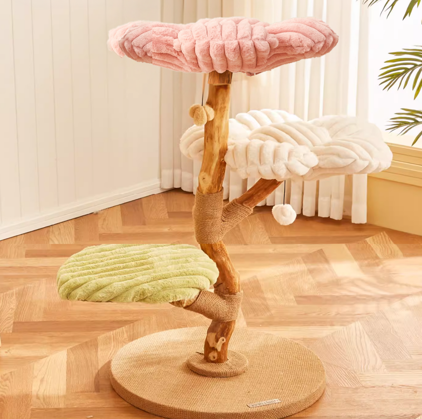 Cmisstree Flower-Inspired Wooden Cat Climbing Tree - Natural Fruitwood Comfort - {{product.type}} - PawPawUp