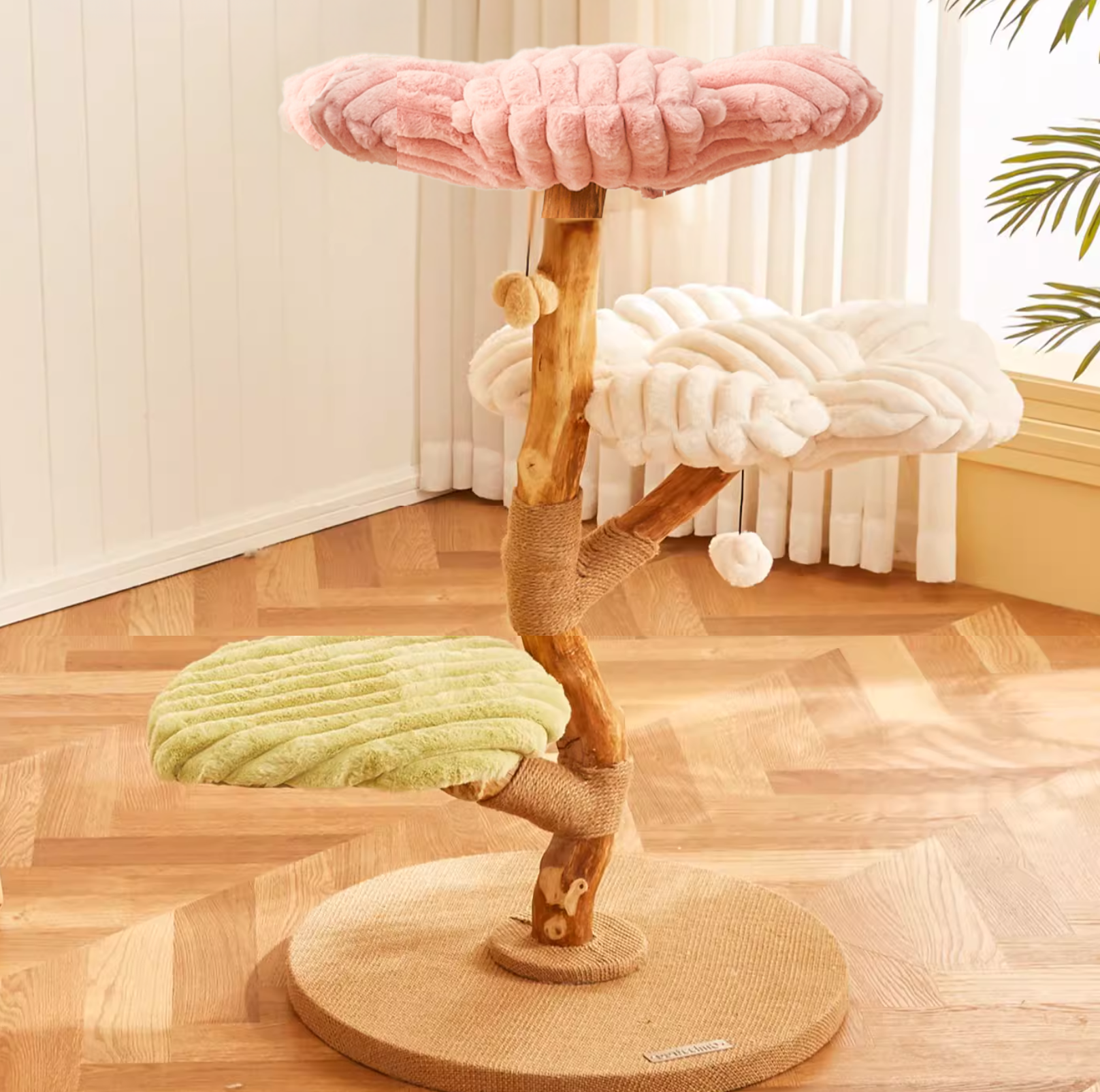 Cmisstree Flower-Inspired Wooden Cat Climbing Tree - Natural Fruitwood Comfort - {{product.type}} - PawPawUp