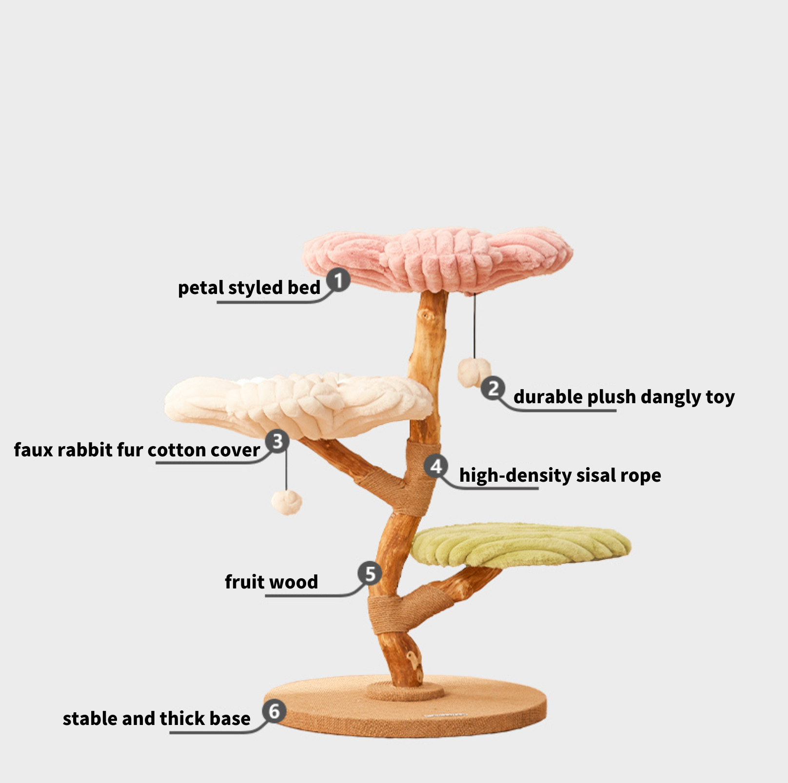 Cmisstree Flower-Inspired Wooden Cat Climbing Tree - Natural Fruitwood Comfort - {{product.type}} - PawPawUp